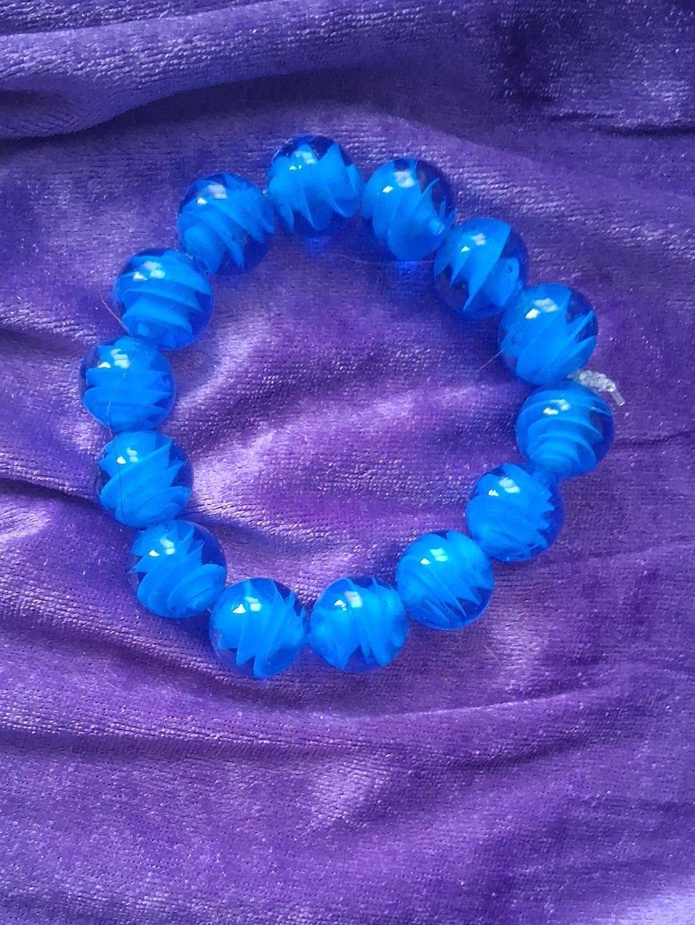 Bold Blue Spiral Bead Stretch Bracelet